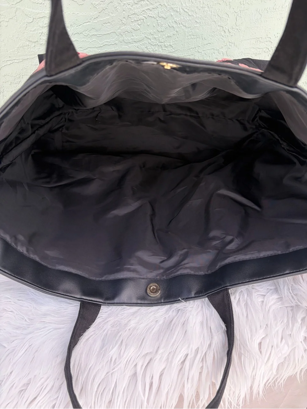 Victoria's Secret Black Tote with Pink Sequin Logo and Stripes